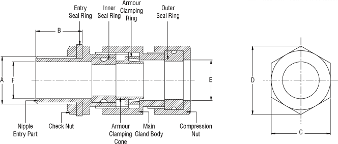 Diagram of Double Compression Brass Cable Gland